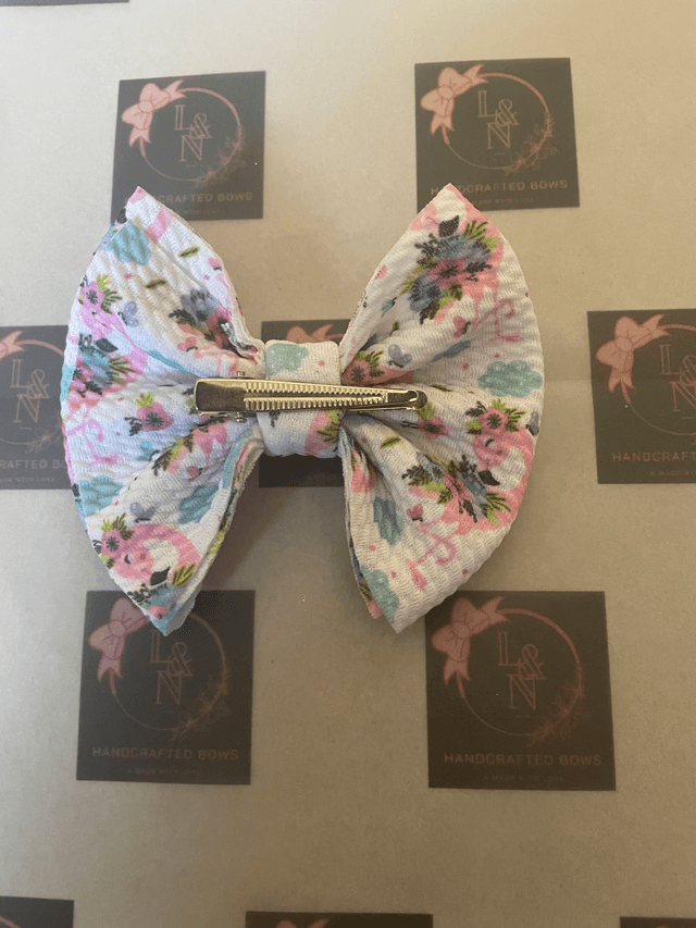 Flamingo & Flowers Bow