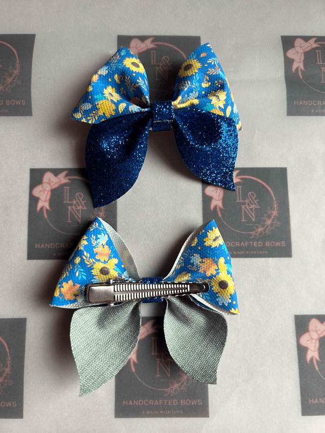 Blue Sunflower Pinch Bow